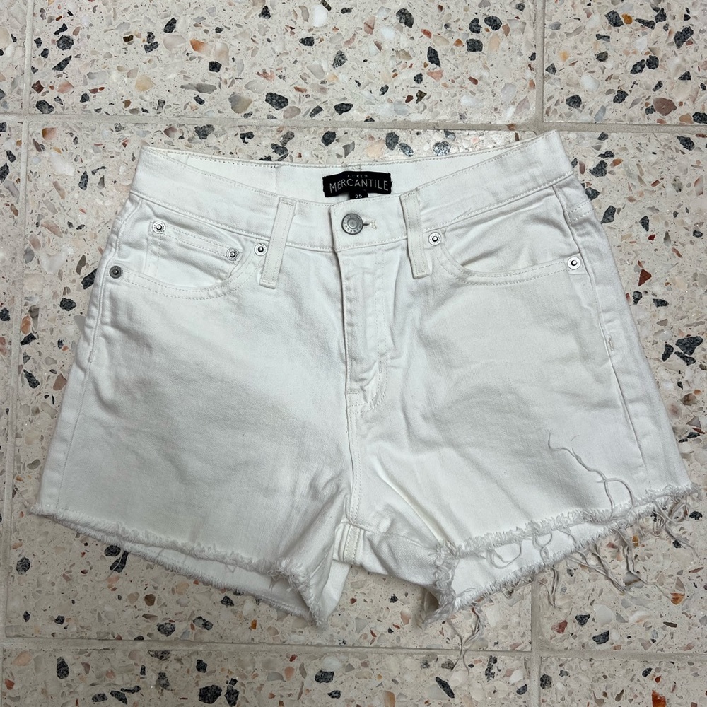 J. Crew White Denim Frayed Hem Shorts